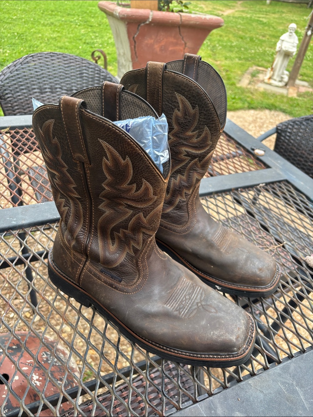 Wolverine Brown Leather Western Work Boots with Embroidered Shaft